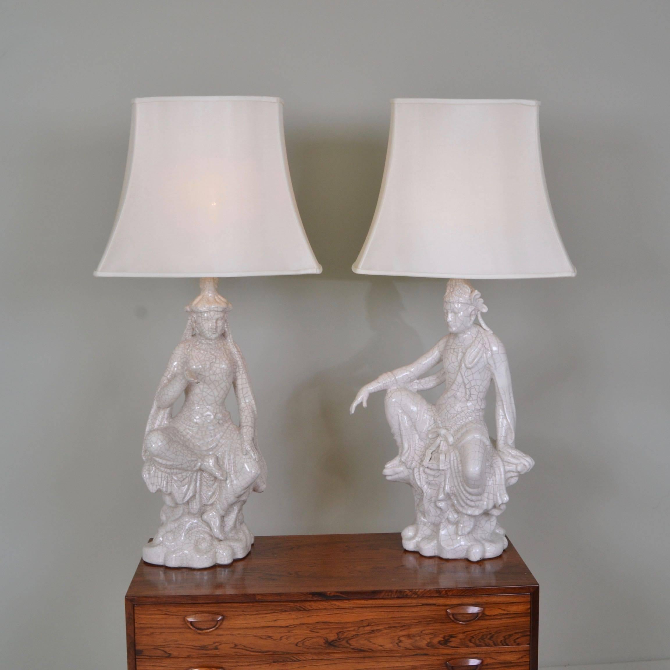 Pair of Ceramic Deity Lamps, France, circa 1960 For Sale 3