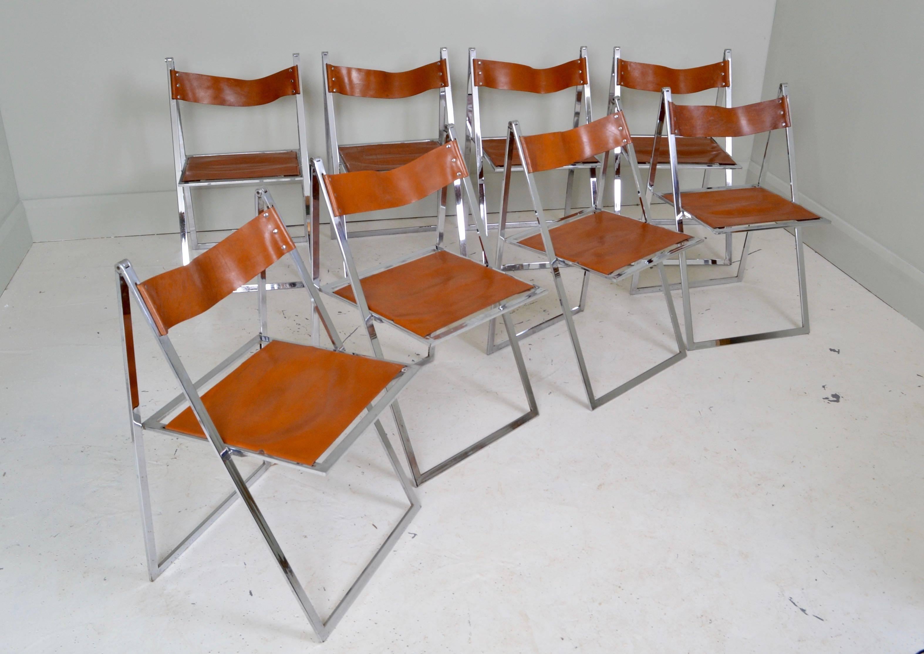 Set of Eight Leather and Chrome Vono Lubke Dining Chairs, Germany, circa 1970 For Sale 2