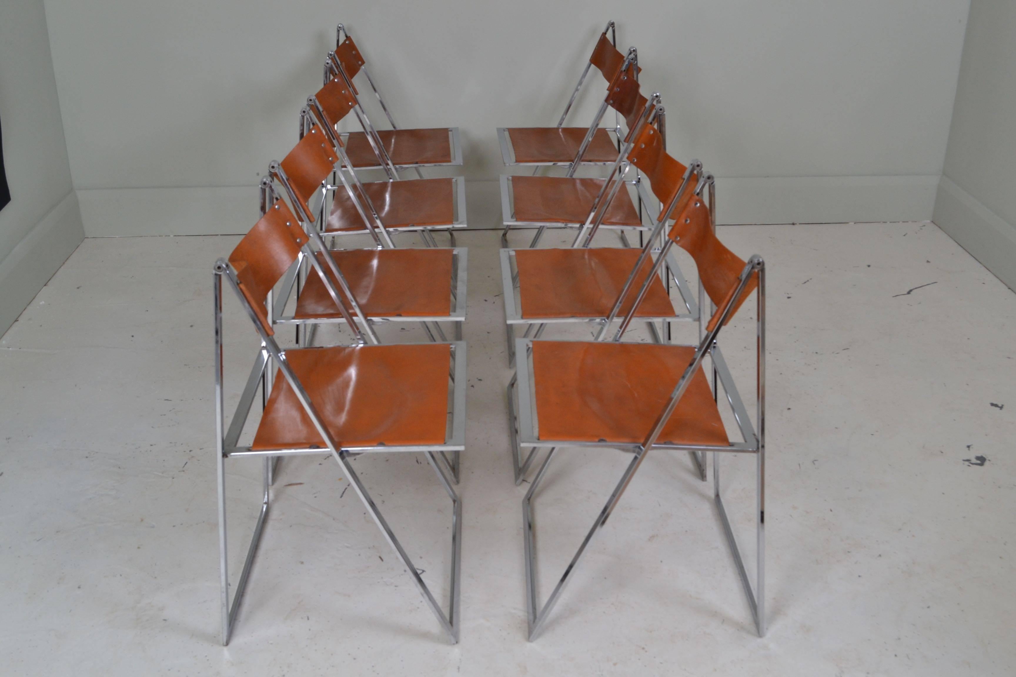 Set of Eight Leather and Chrome Vono Lubke Dining Chairs, Germany, circa 1970 For Sale 3