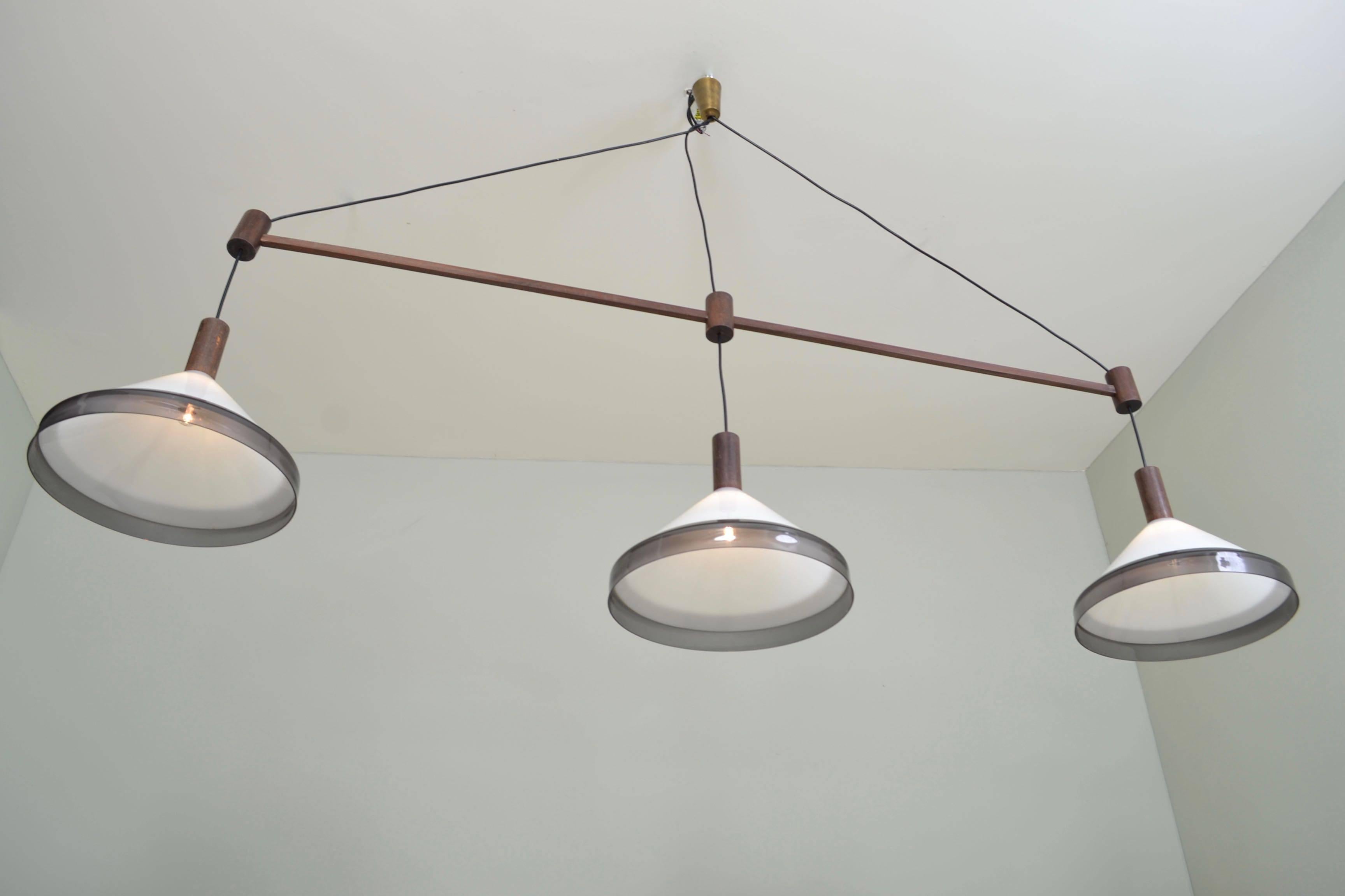 Mid-20th Century Architectural Three-Light Ceiling Pendant, Italy, circa 1960 For Sale