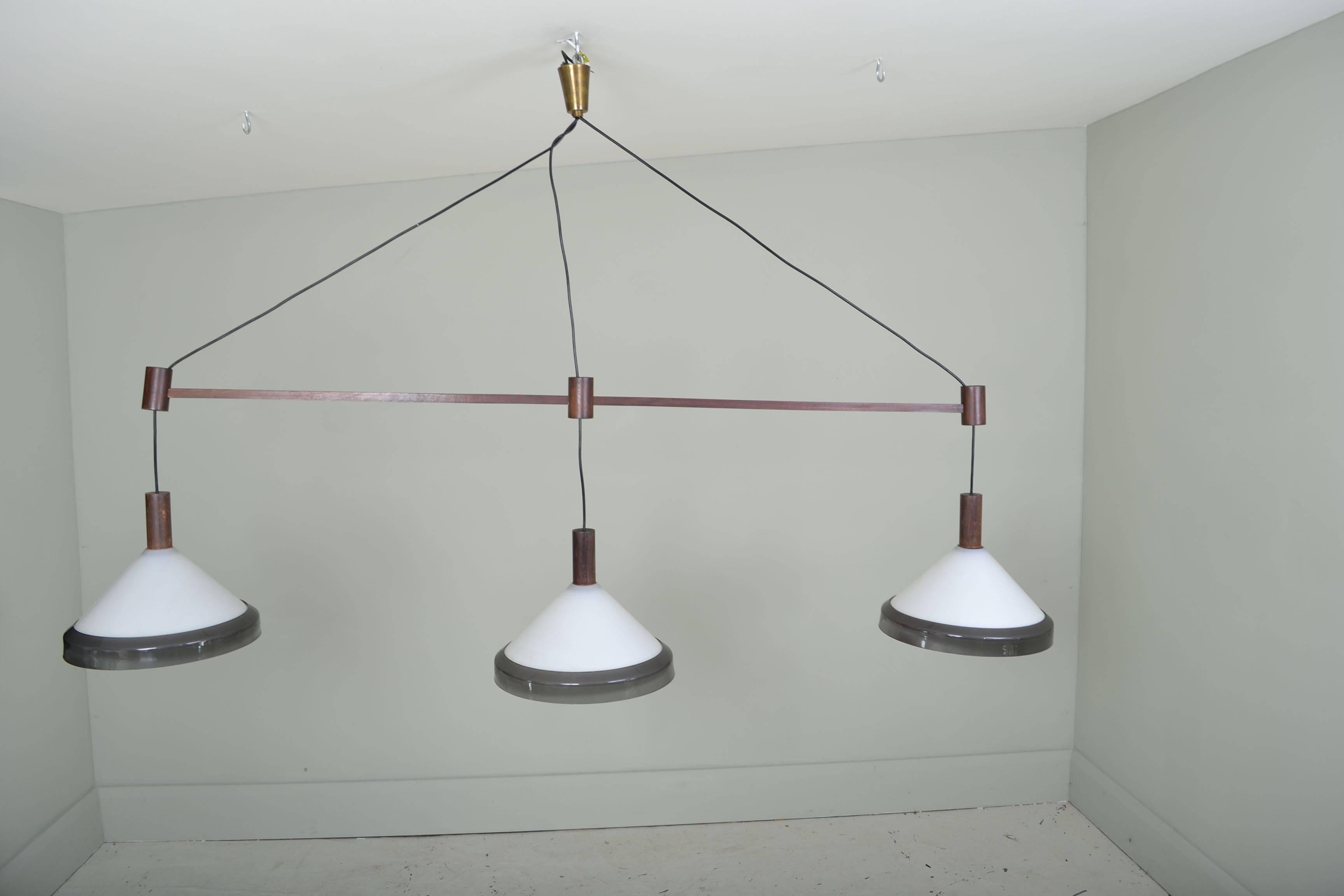 Architectural Three-Light Ceiling Pendant, Italy, circa 1960 For Sale 2