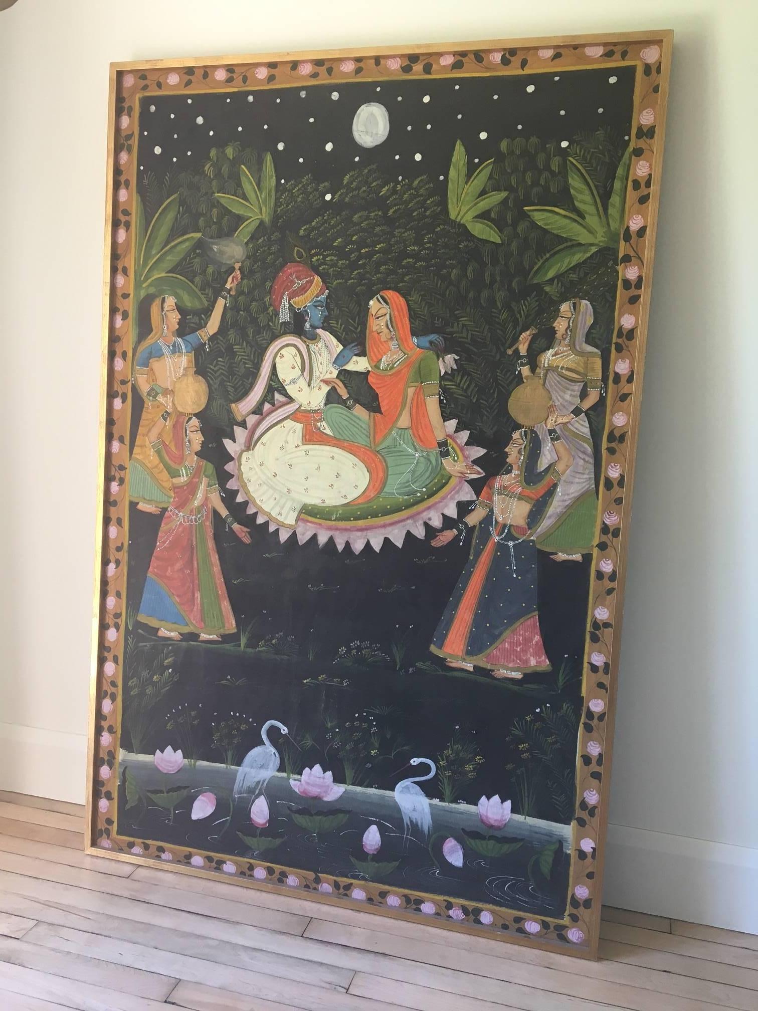 Large Scale Romantic Indian Painting, circa 1950 For Sale 1