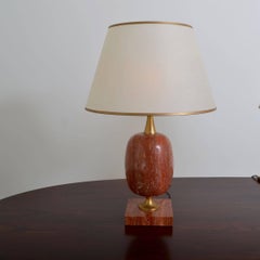 Pair of Rose Marble Table Lamps, France, circa 1960