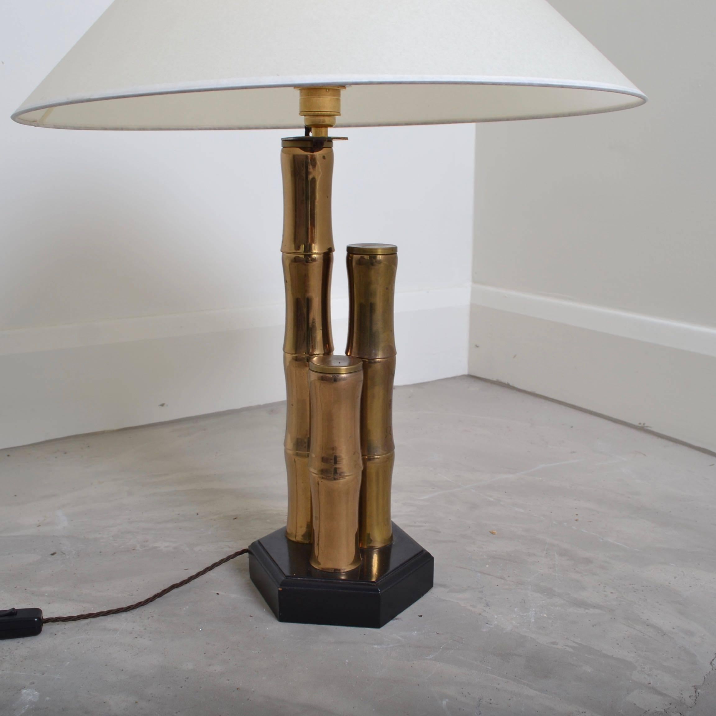 Lacquered Brass Bamboo Lamp, France circa 1970 In Good Condition In Wargrave, Berkshire
