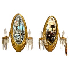 Paire d'appliques murales Art Déco anciennes Sue et Mare en bronze doré