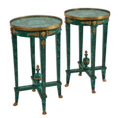 Pair of French Neoclassical Malachite and Ormolu Occasional Tables, circa 1950