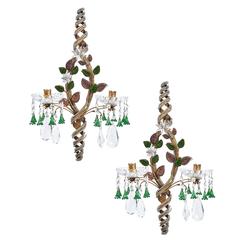 Pair of Banci Firenze Wall Sconces with Colored Glass Drops, circa 1950