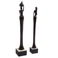 Pair East African Hardwood Modernist Sculptures, circa 1960