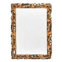 Antique Venetian 18th Century, Carved Painted and Giltwood Frame Mirror