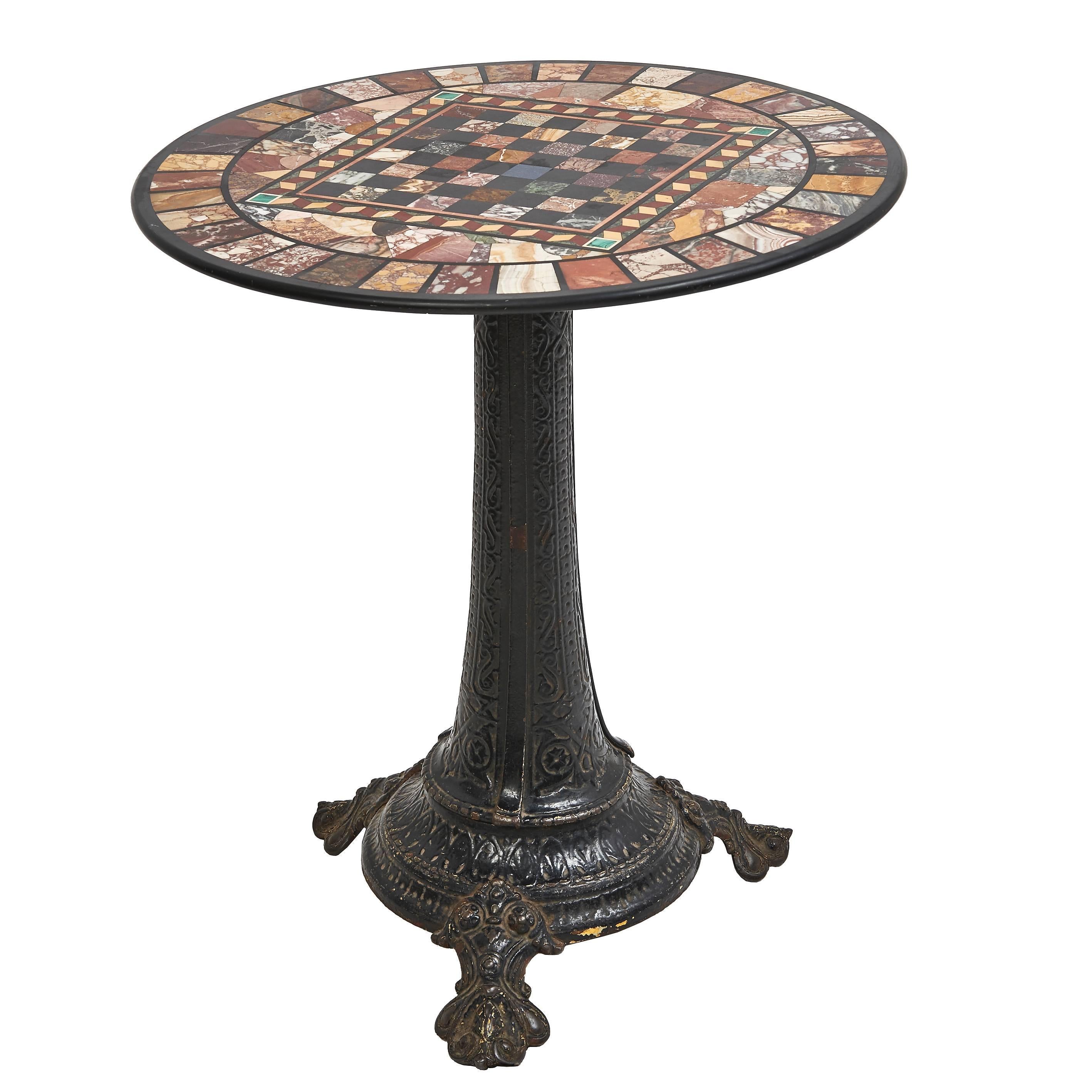 Italian Specimen Marble-Top Games Table on Cast Iron Base, circa 1840 For Sale
