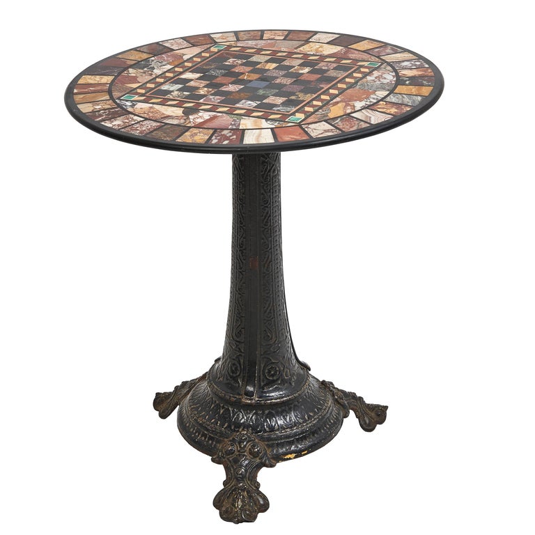 Italian Specimen Marble-Top Games Table on Cast Iron Base, circa 1840