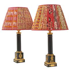 Pair of French Carcel Green Tole Lamps, circa 1820 2