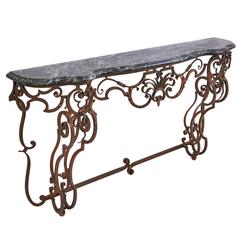 French Wrought Iron and Marble Console Table, circa 1890