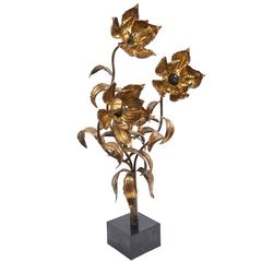 Retro Maison Jansen Style Brass Flower Lamp, circa 1960