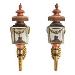 Pair of French Brass and Copper Coach Lanterns, circa 1910