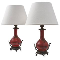Pair of "Japonisme" Lacquered Gourd Shaped Lamps, France, circa 1900 4