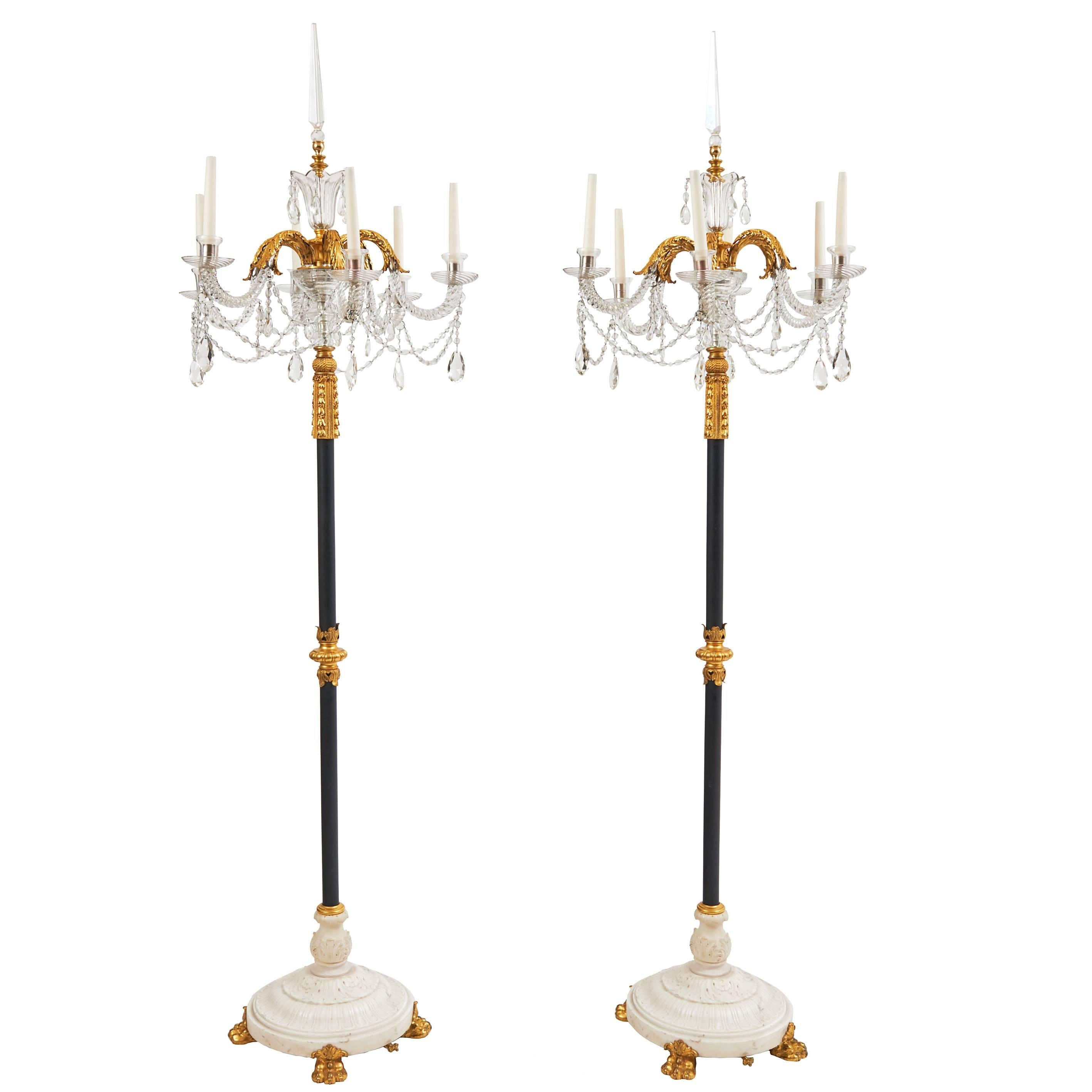 Pair of Unusual Neoclassical Floor Standing Candelabra France, Late 19th Century For Sale