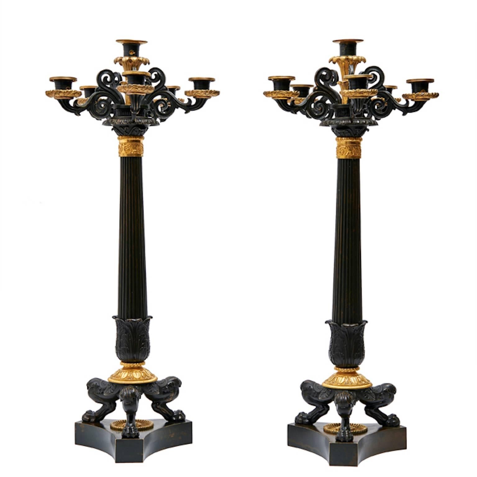 Pair of French Louis Philippe Bronze and Ormolu Candelabra, circa 1860 For Sale