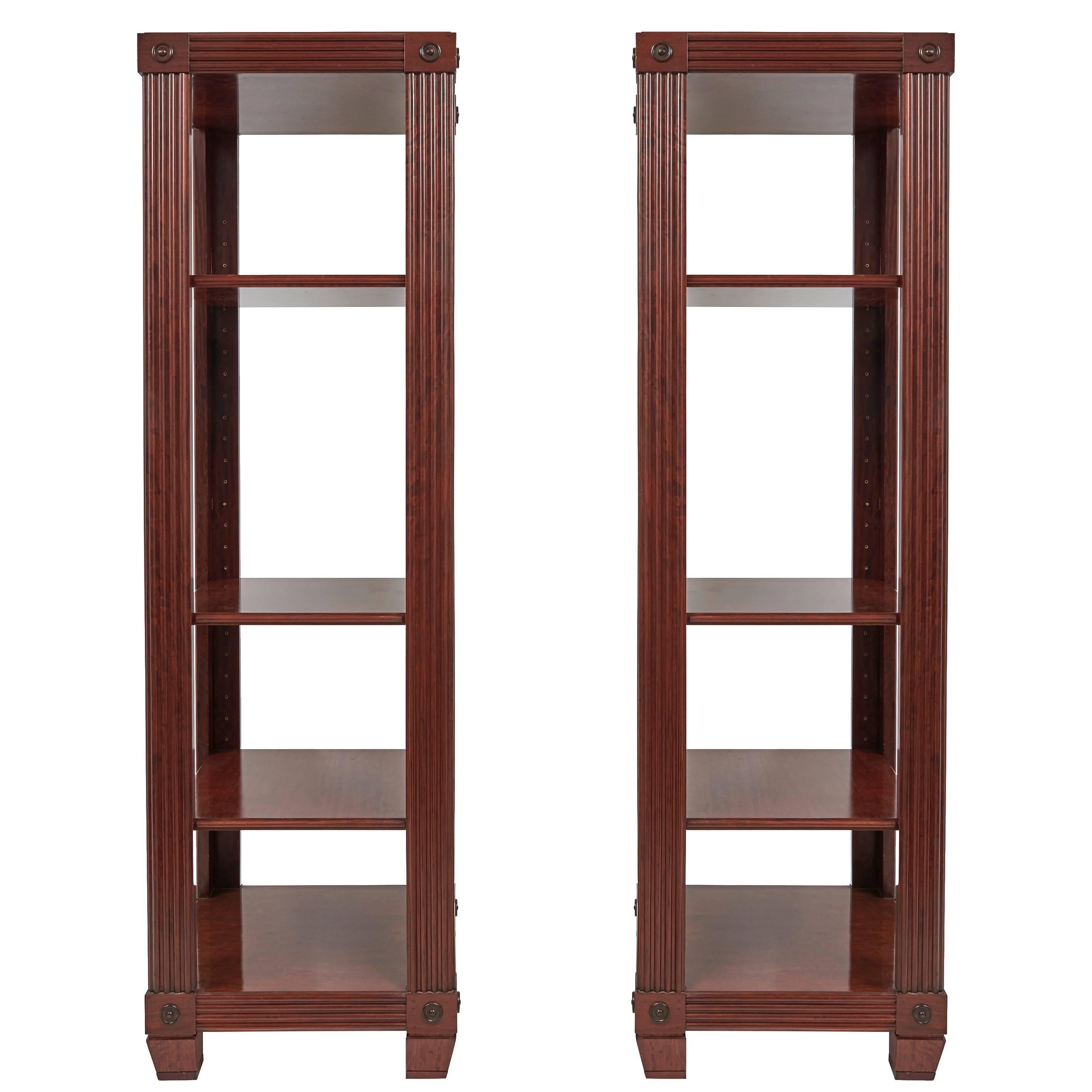 Pair of Tall Neoclassical Mahogany Shelves in the Style of George Smith For Sale