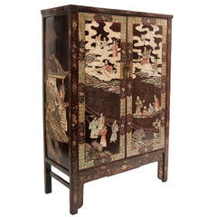 Antique Chinese 19th Century Coromandel Two-Door Cupboard