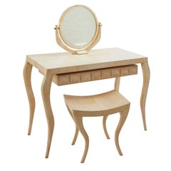 Retro French Parchment & Shagreen Dressing Table, Mirror & Stool, Augousti, circa 1980