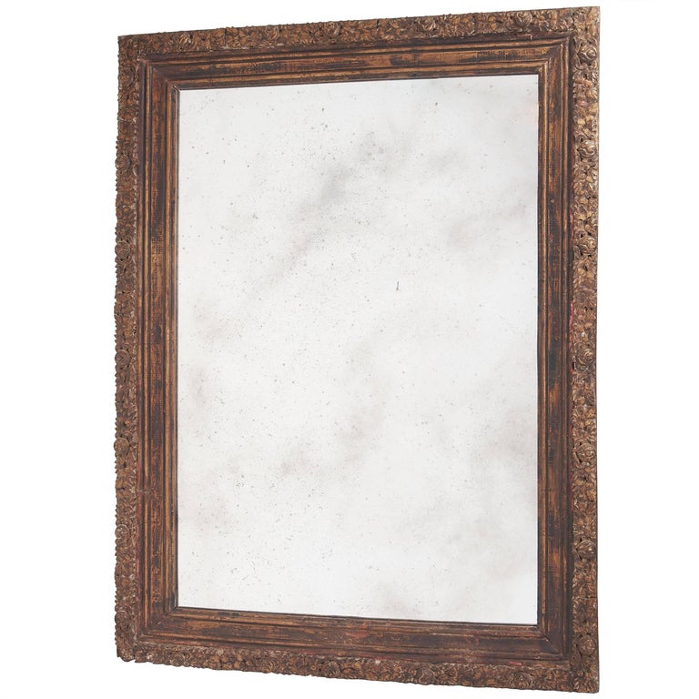 Carved Wooden Frame Mirror With Distressed Plate Circa Carved Wooden Frame Mirror With Distressed Plate Circa 1930 For