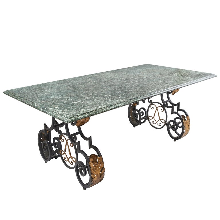 French Wrought Iron Base Dining Table Vert Maurin Marble Top Circa French Wrought Iron Base Dining Table Vert Maurin Marble Top Circa 1950 For