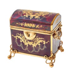 Ruby Red Glass Moser Casket with Gilt Overlay, Bohemian, circa 1860