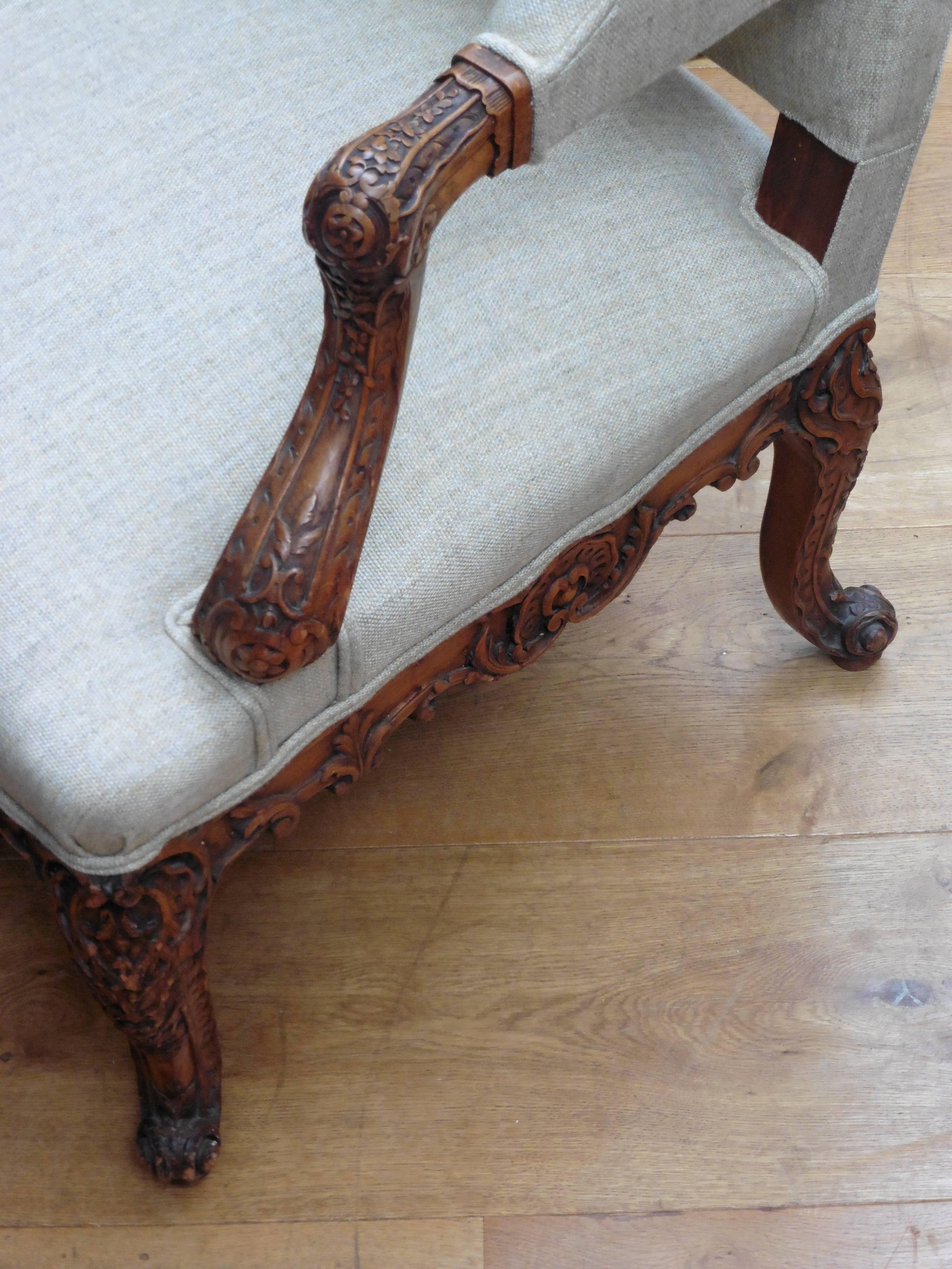 Pair of French Regence Style Wingback Armchairs, circa 1890 For Sale 1