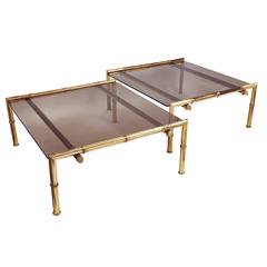 Pair of French Faux Bamboo Brass Coffee Tables, circa 1960