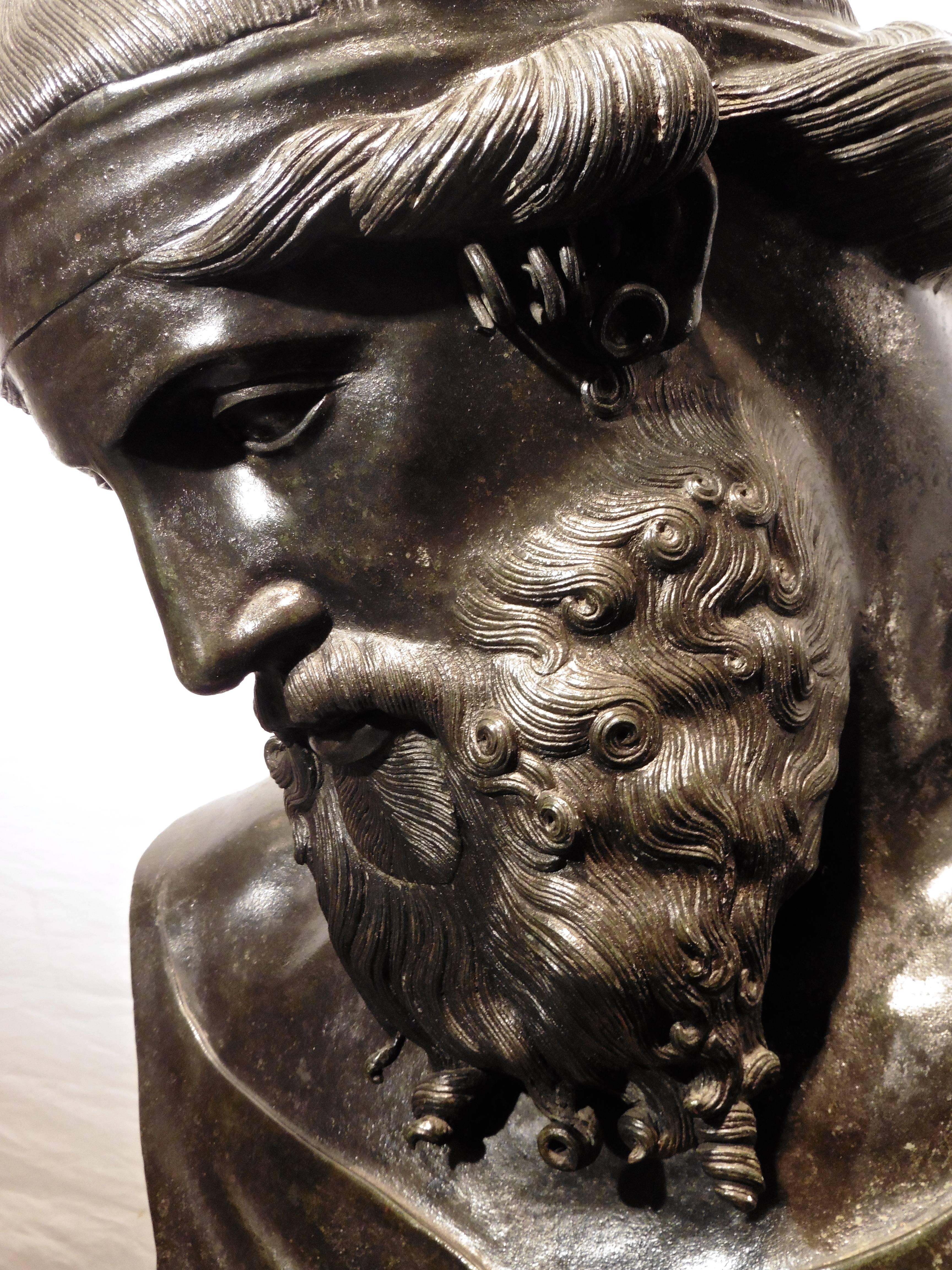 A very fine Italian cast bronze bust of Plato mounted onto a brecia marble socle, circa 1820. After the original in the Naples museum of archeology.

 

 