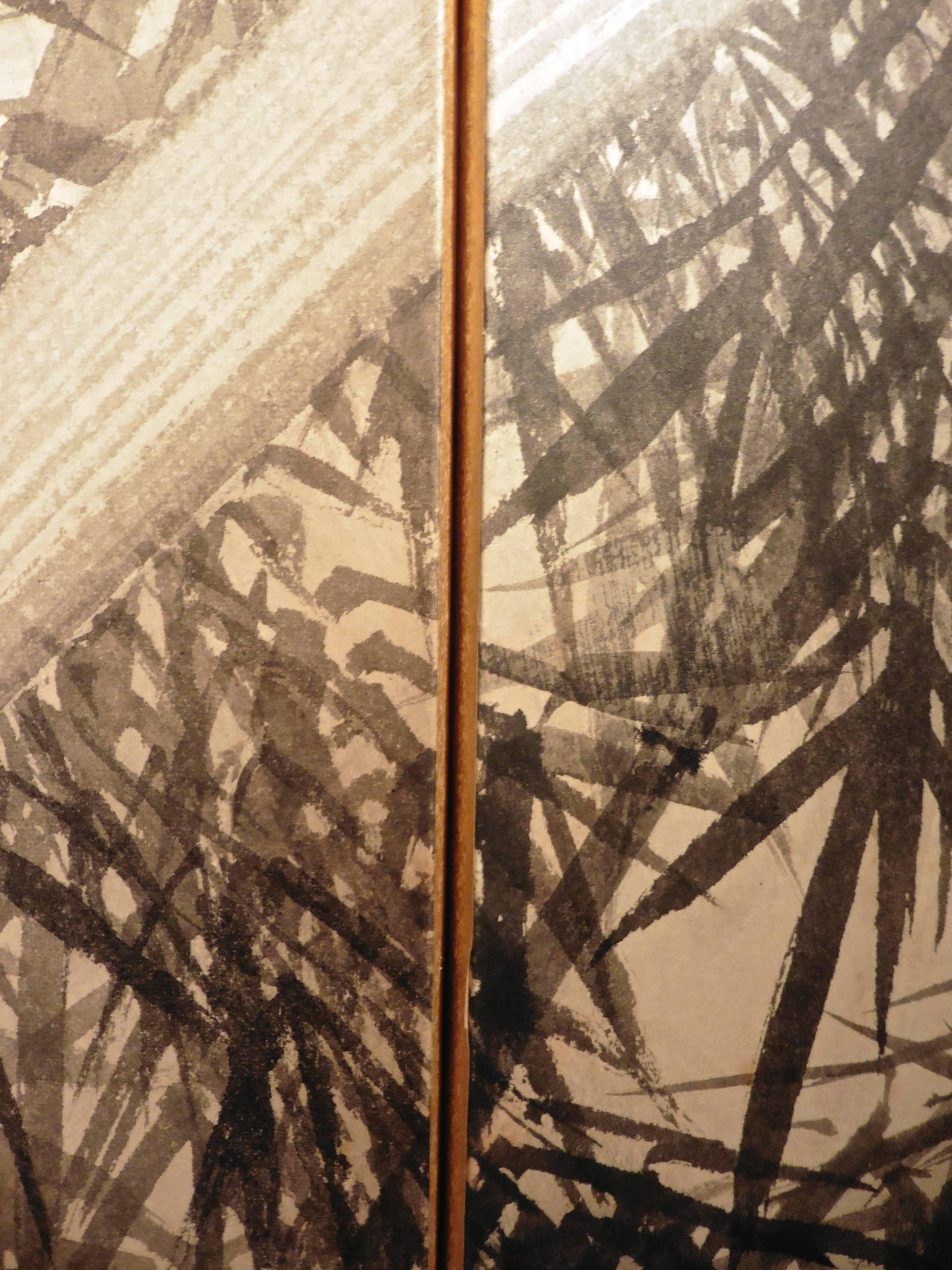 Pair of Japanese Monochrome Screens on Paper c1900 1