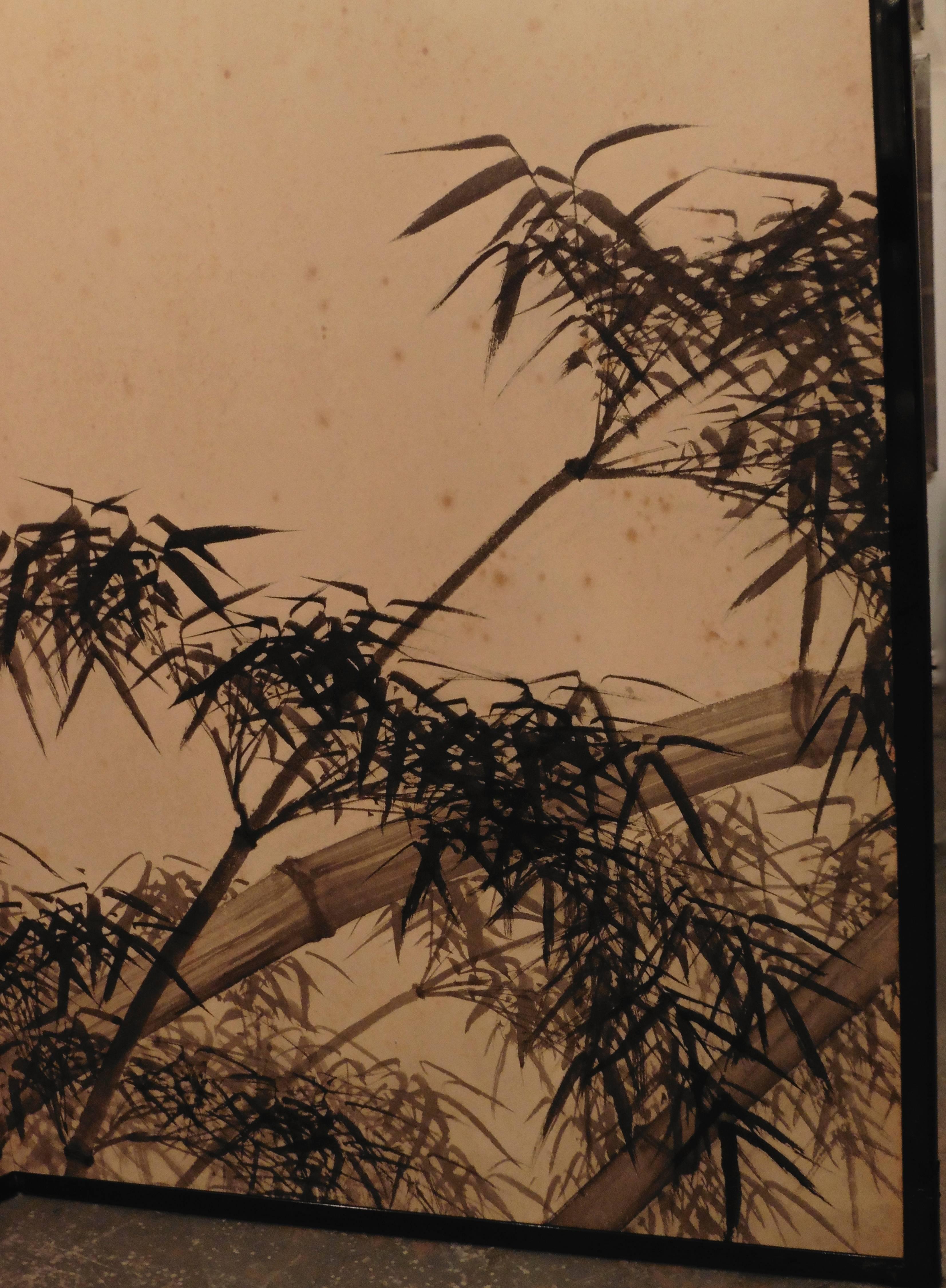 Pair of Japanese Monochrome Screens on Paper c1900 4
