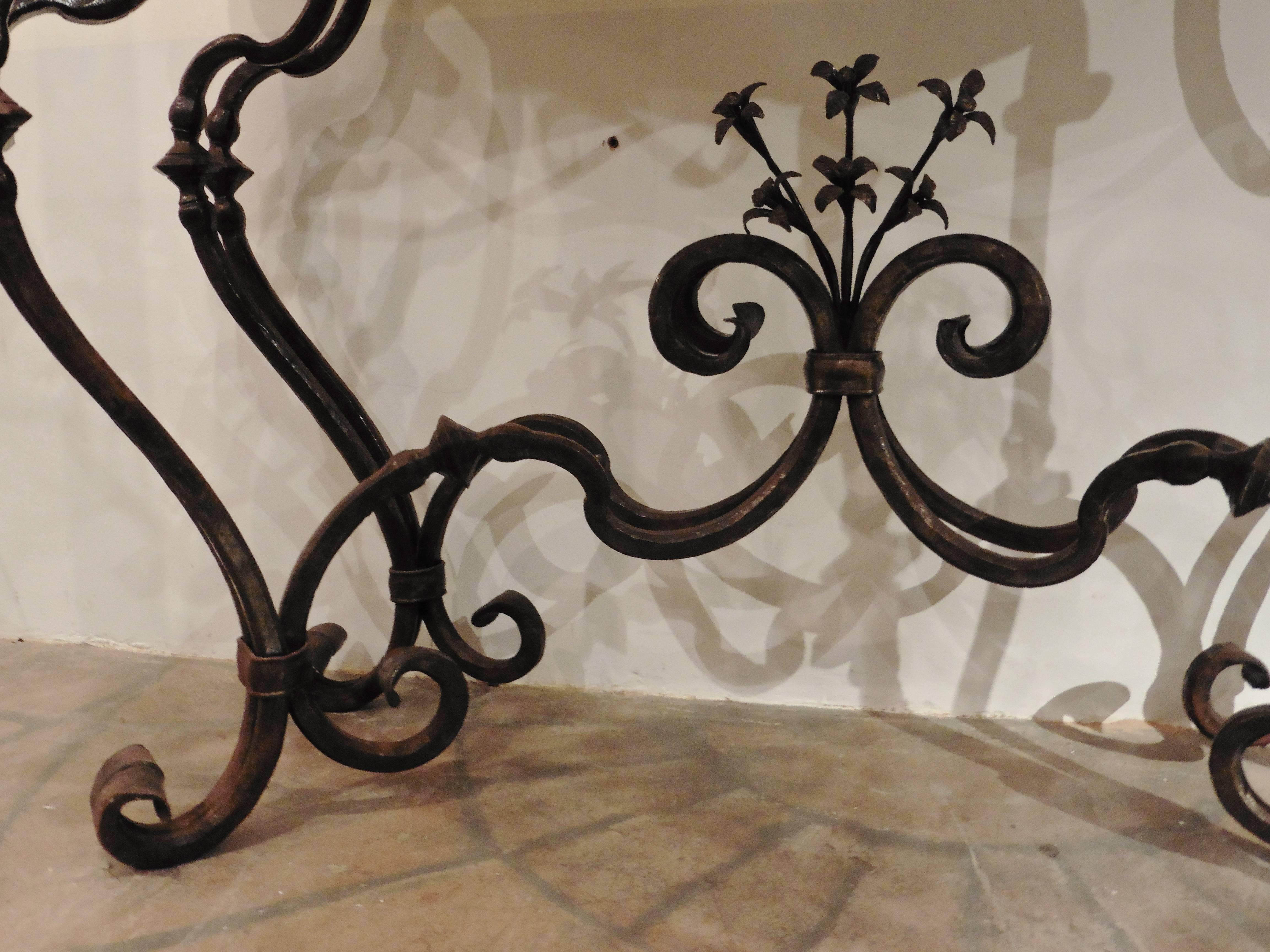 Early 20th Century Pair of Italian Rococo Style Wrought Iron Console Tables, circa 1900