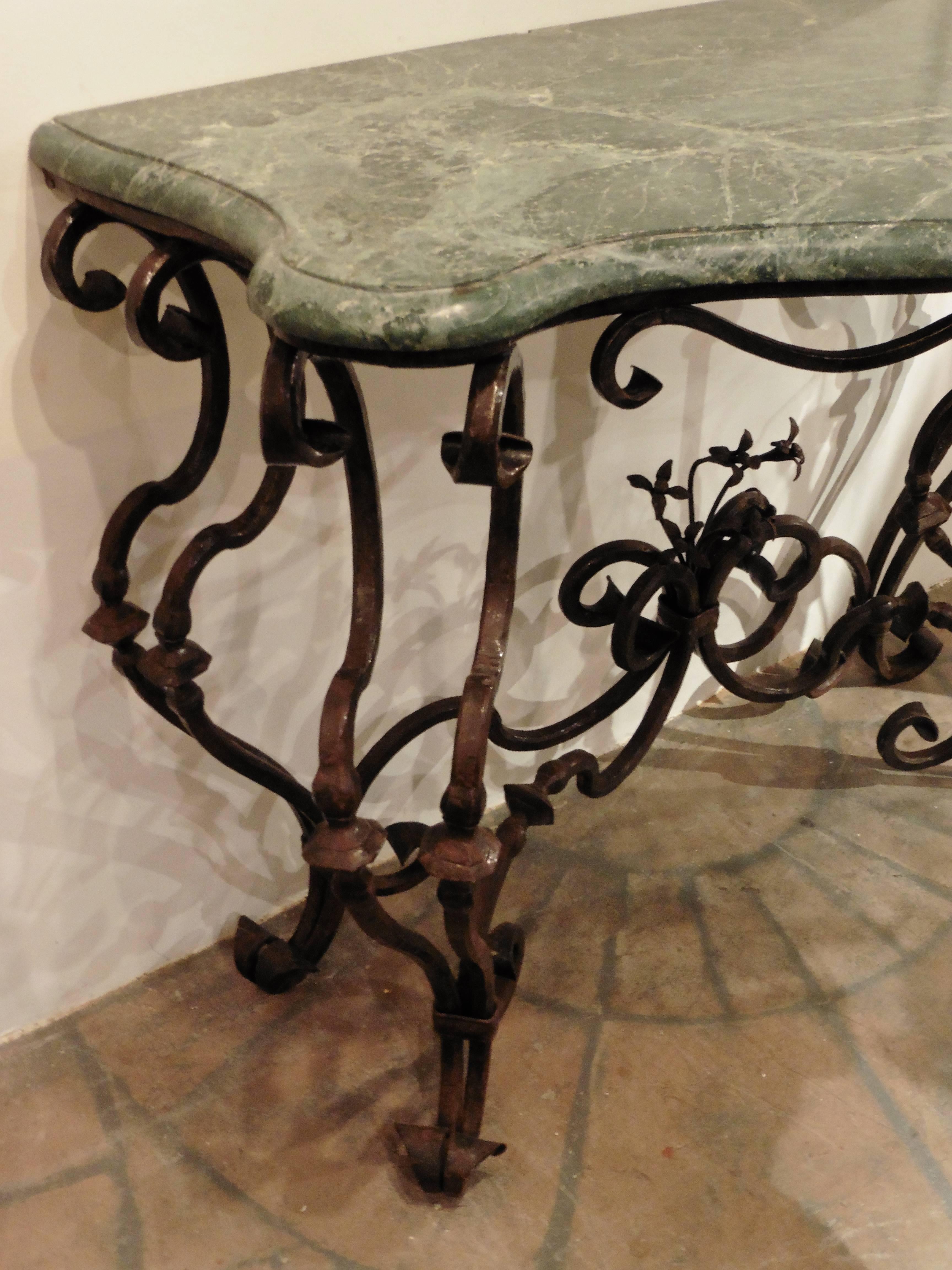 Pair of Italian Rococo Style Wrought Iron Console Tables, circa 1900 3