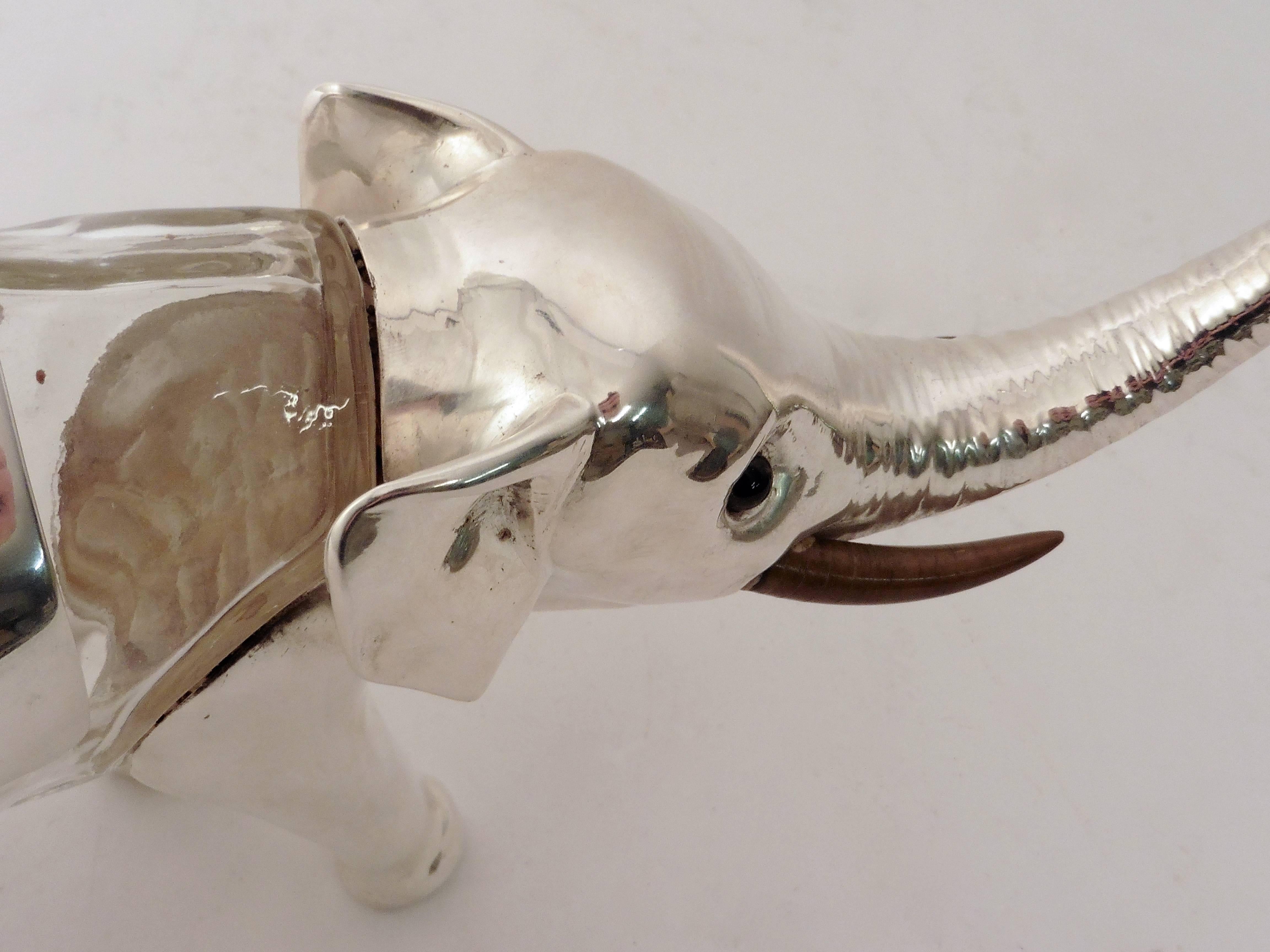 Early 20th Century Austrian Glass and Silver Plate Elephant Claret Jug, circa 1920