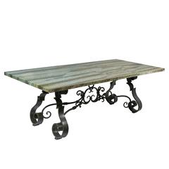 French Campana Marble-Top Wrought Iron Table, circa 1940 French Campana Marble-Top Wrought Iron Table, circa 1940