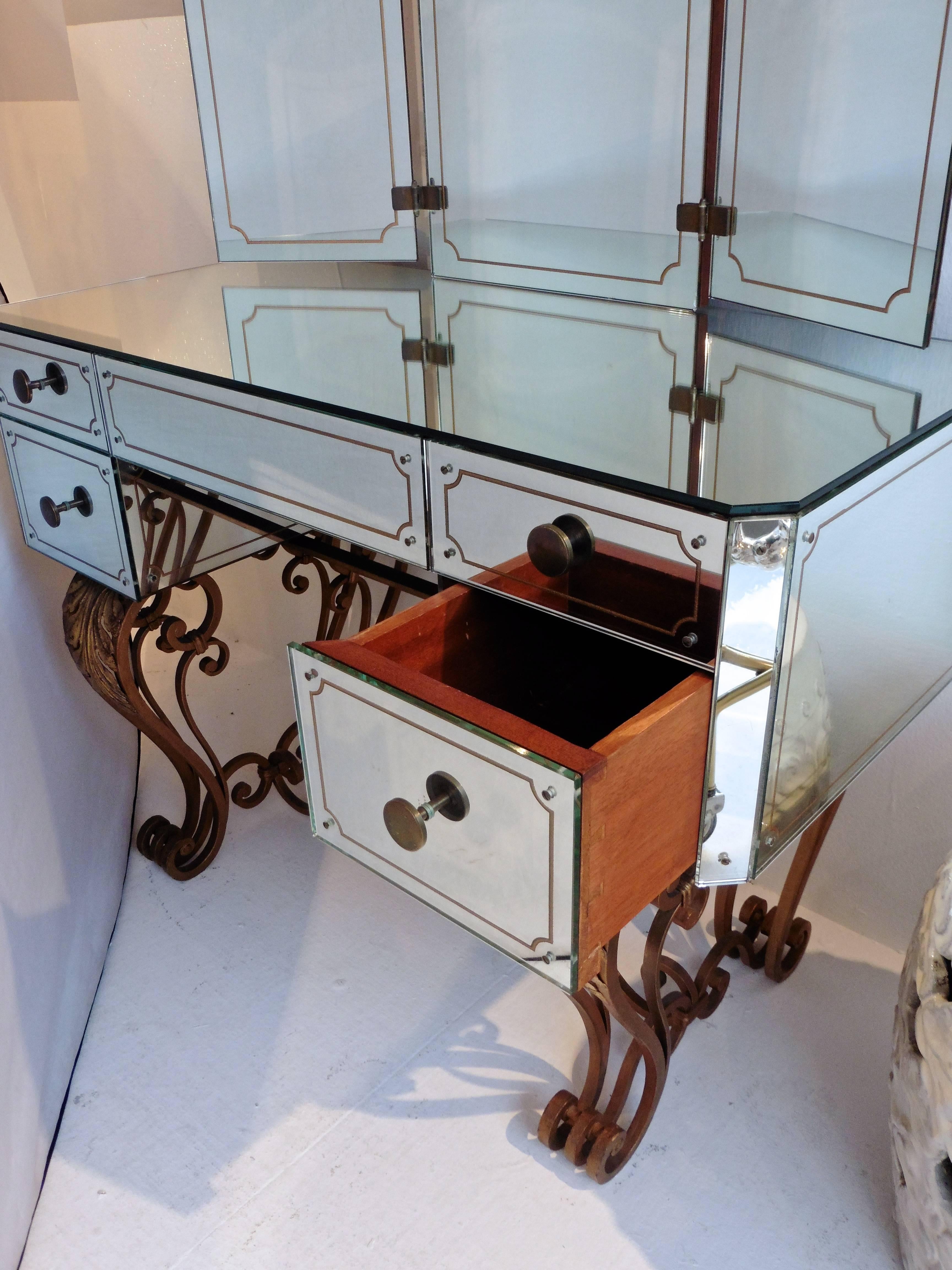 French Mirrored Dressing Table with Gilt Iron Cabriole Base, Circa1950 3