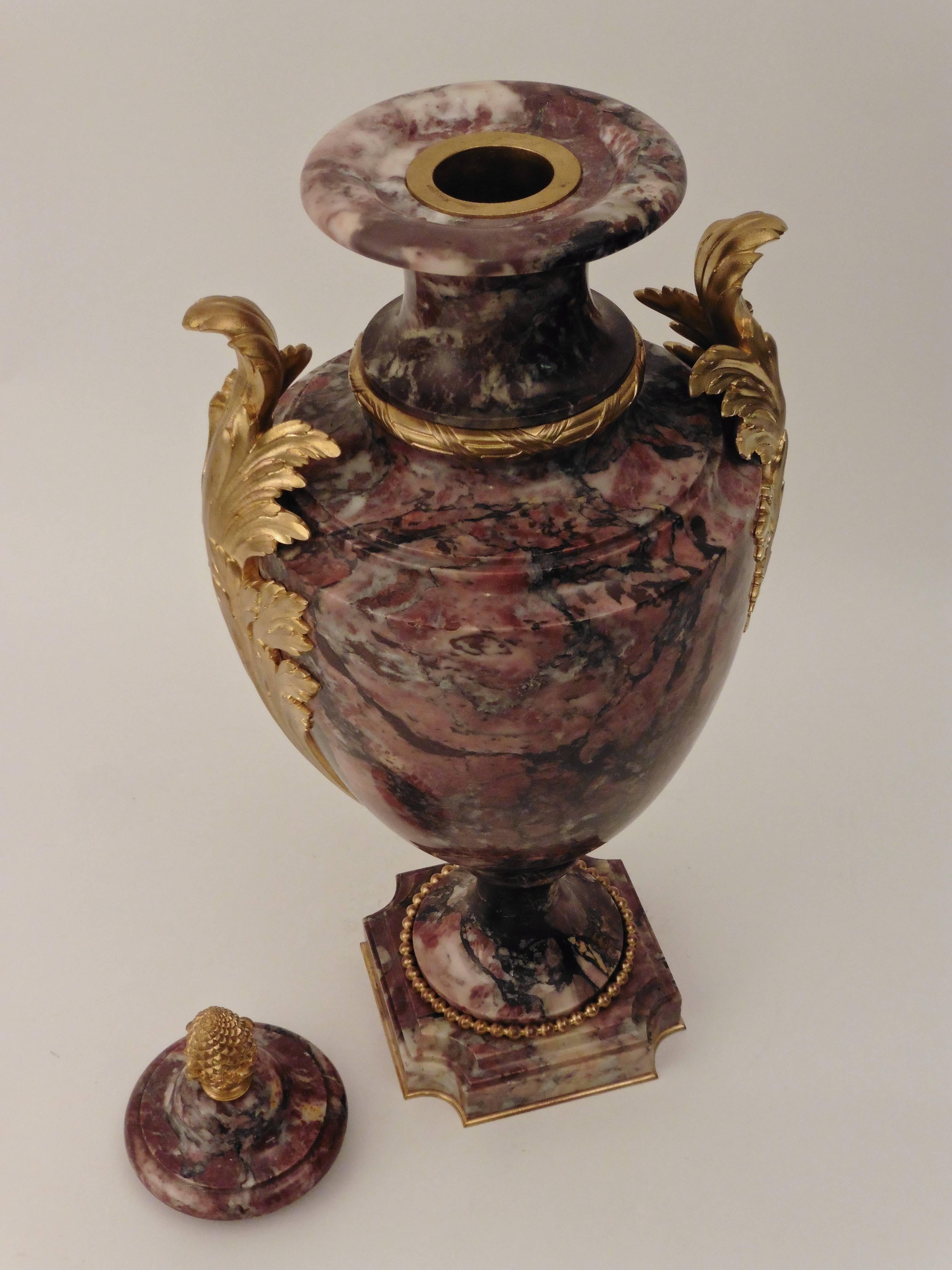 Pair of French 'Brèche Violette' Marble Urns by Susse Frères Paris circa 1880  4