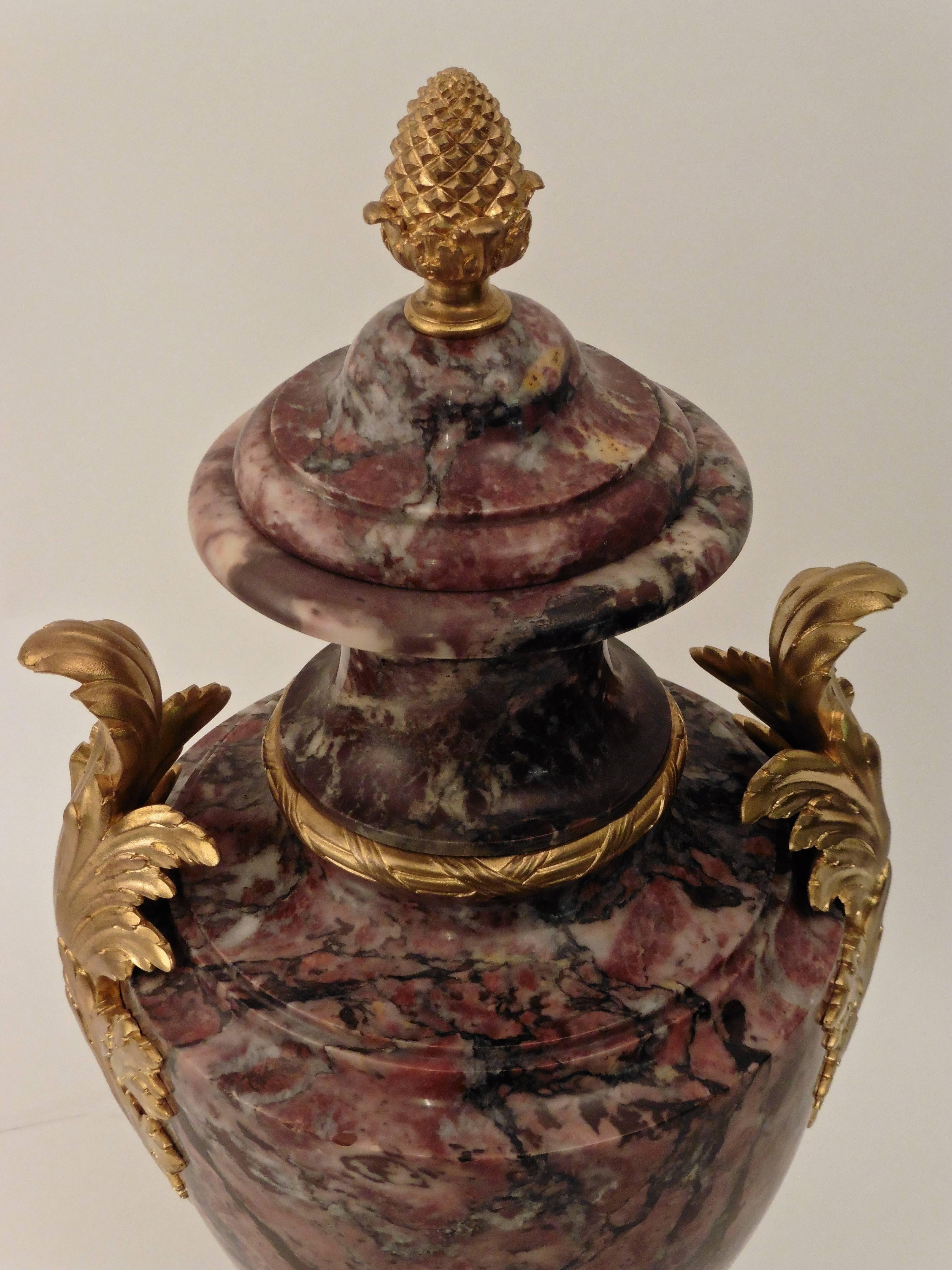 Pair of French 'Brèche Violette' Marble Urns by Susse Frères Paris circa 1880  2