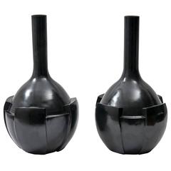 Pair of Modernist Japanese Bronze Vases, circa 1960