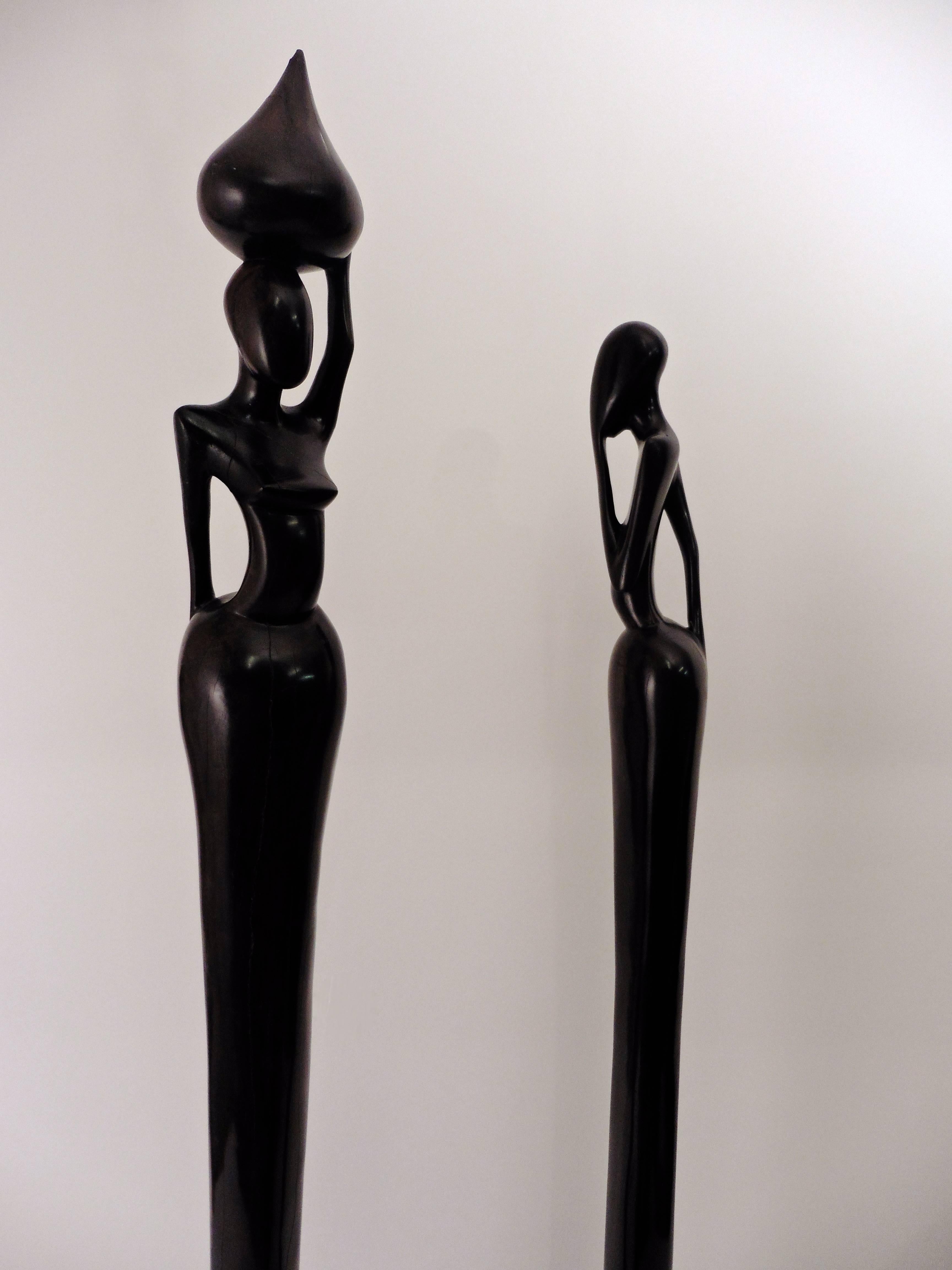 Pair East African Hardwood Modernist Sculptures, circa 1960 1