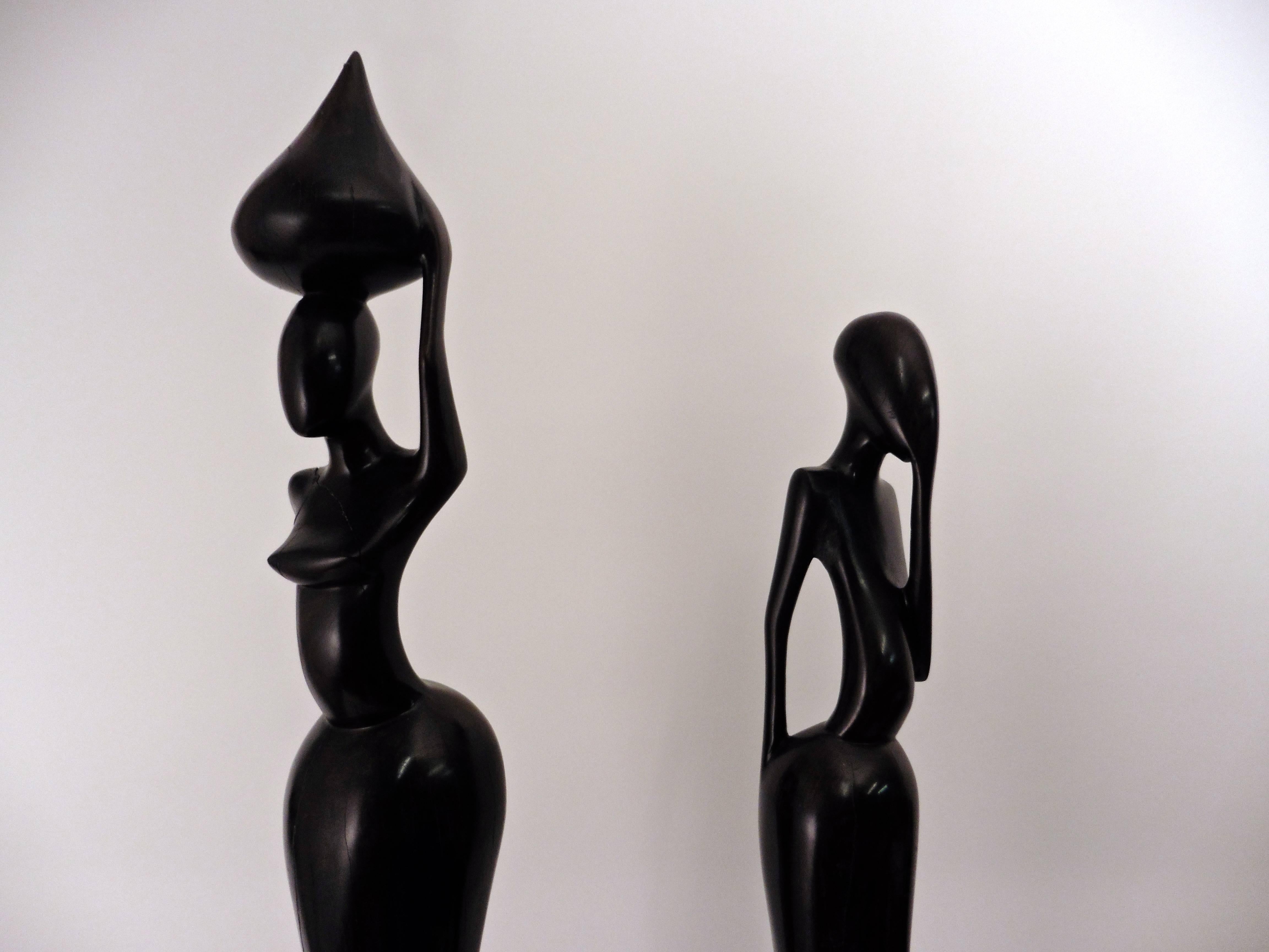 Mid-20th Century Pair East African Hardwood Modernist Sculptures, circa 1960