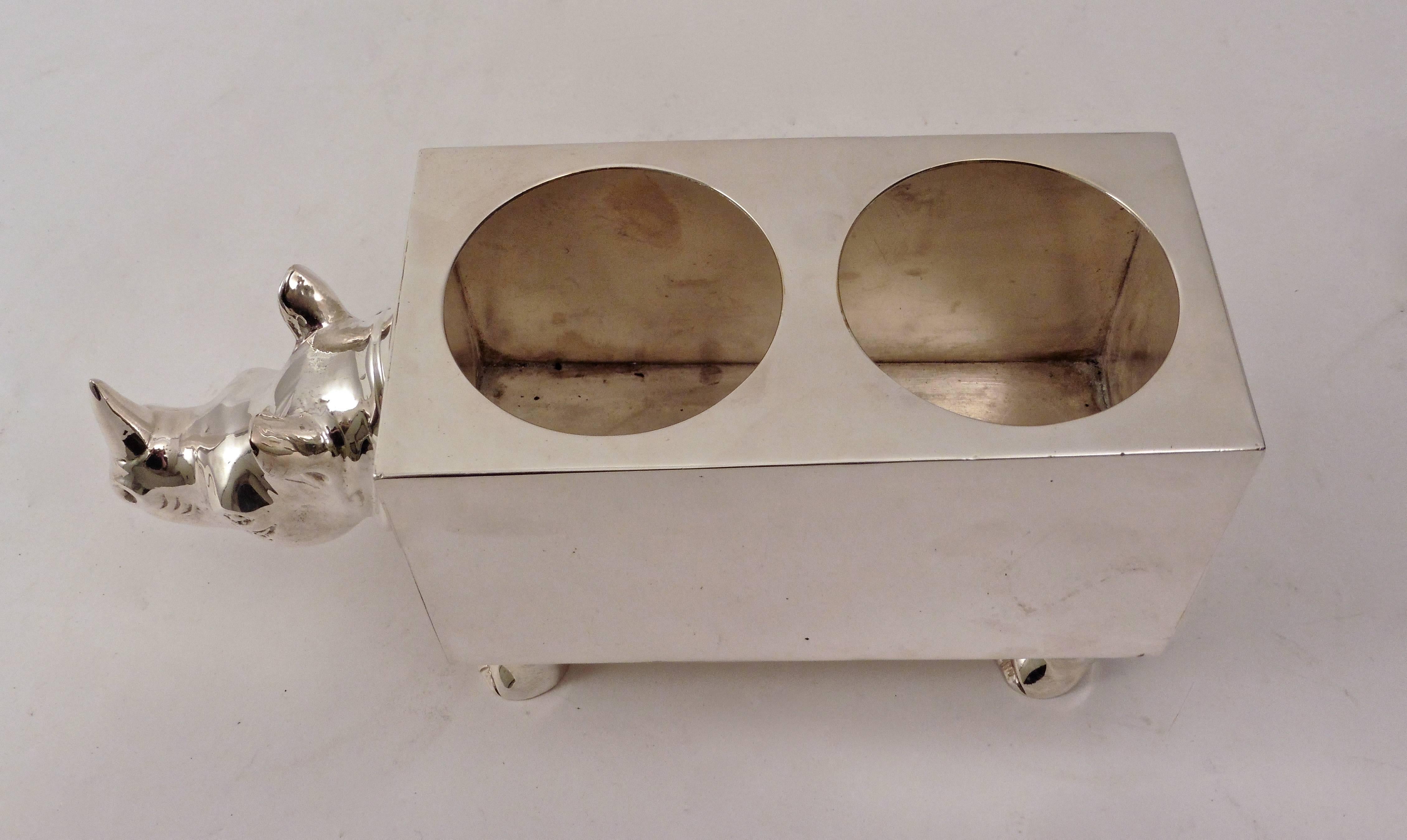 Spanish Silver Plate Rhino Double Wine Holder, 20th Century In Good Condition In London, GB