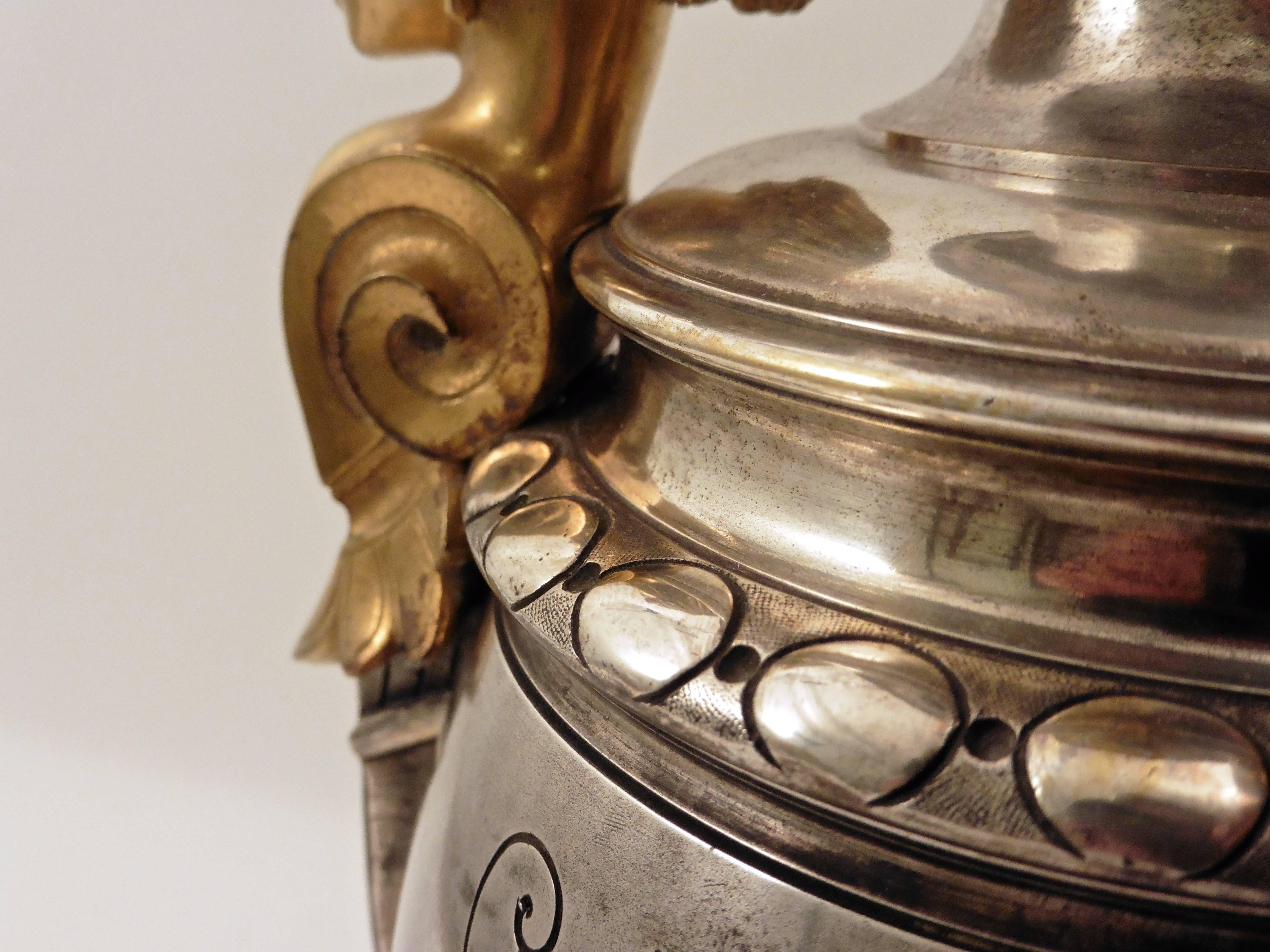 Pair of French Silvered and Gilt Bronze Urn Shaped Lamps, circa 1890 2