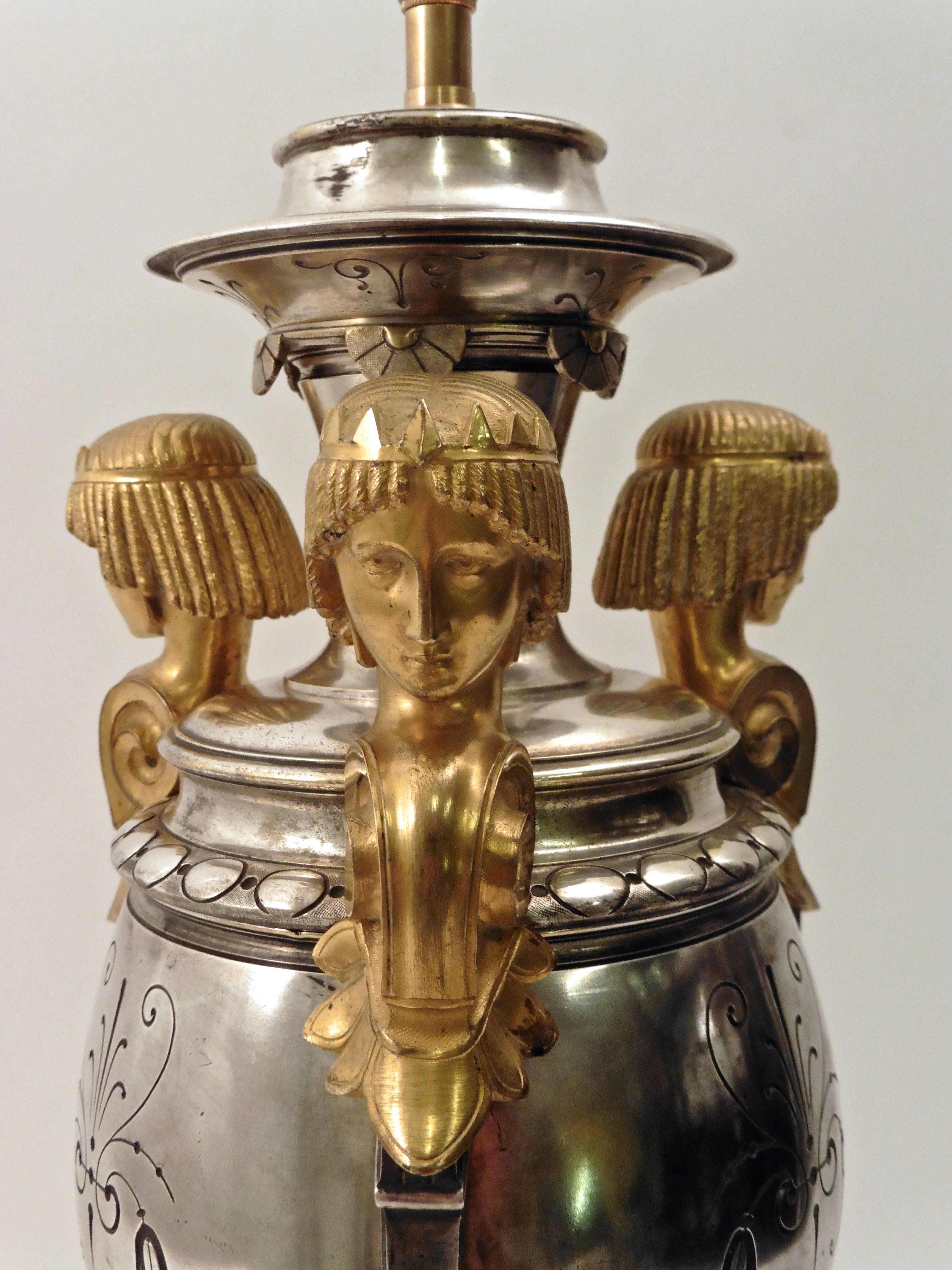 Pair of French Silvered and Gilt Bronze Urn Shaped Lamps, circa 1890 3