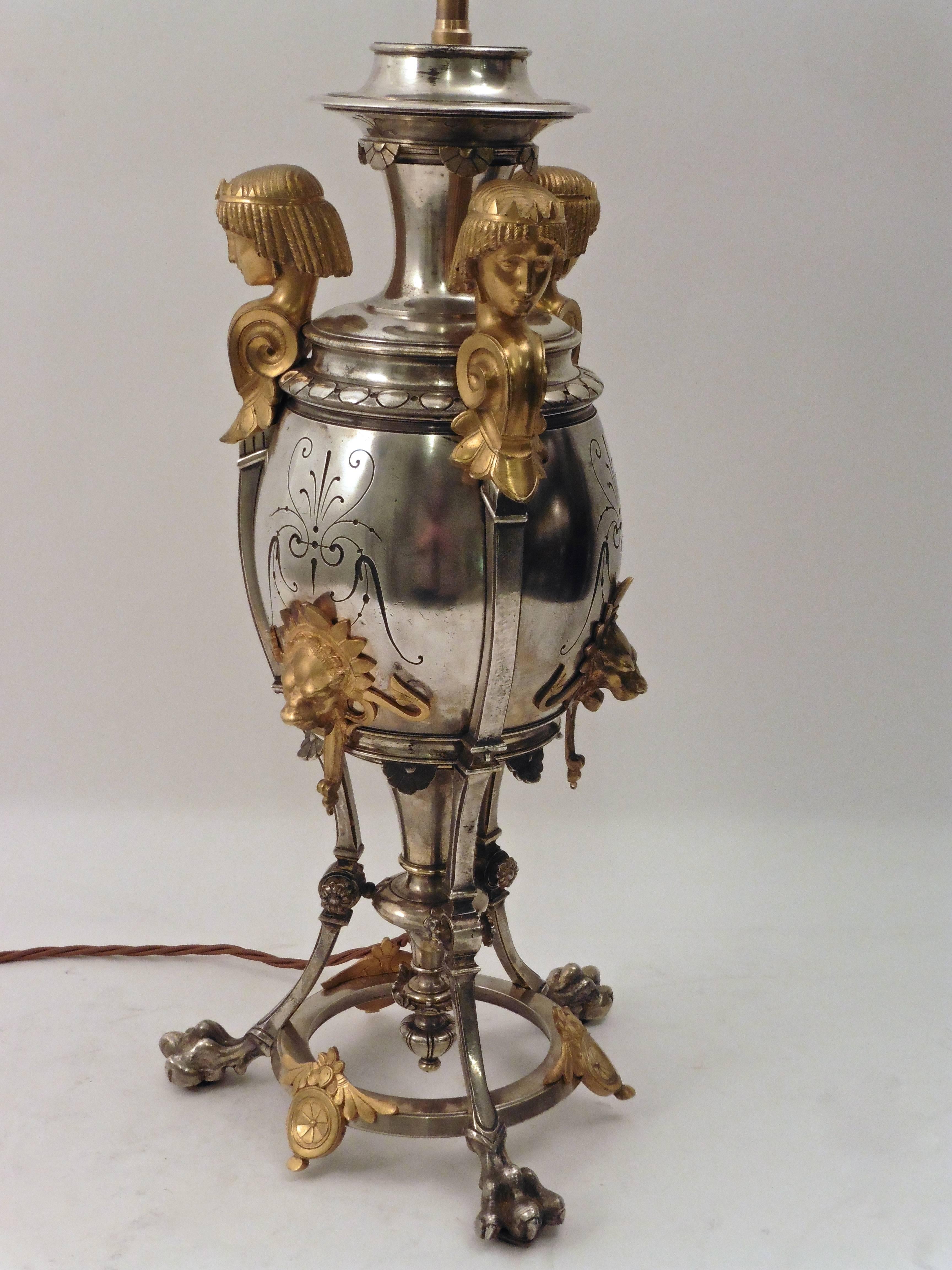 Pair of French Silvered and Gilt Bronze Urn Shaped Lamps, circa 1890 5