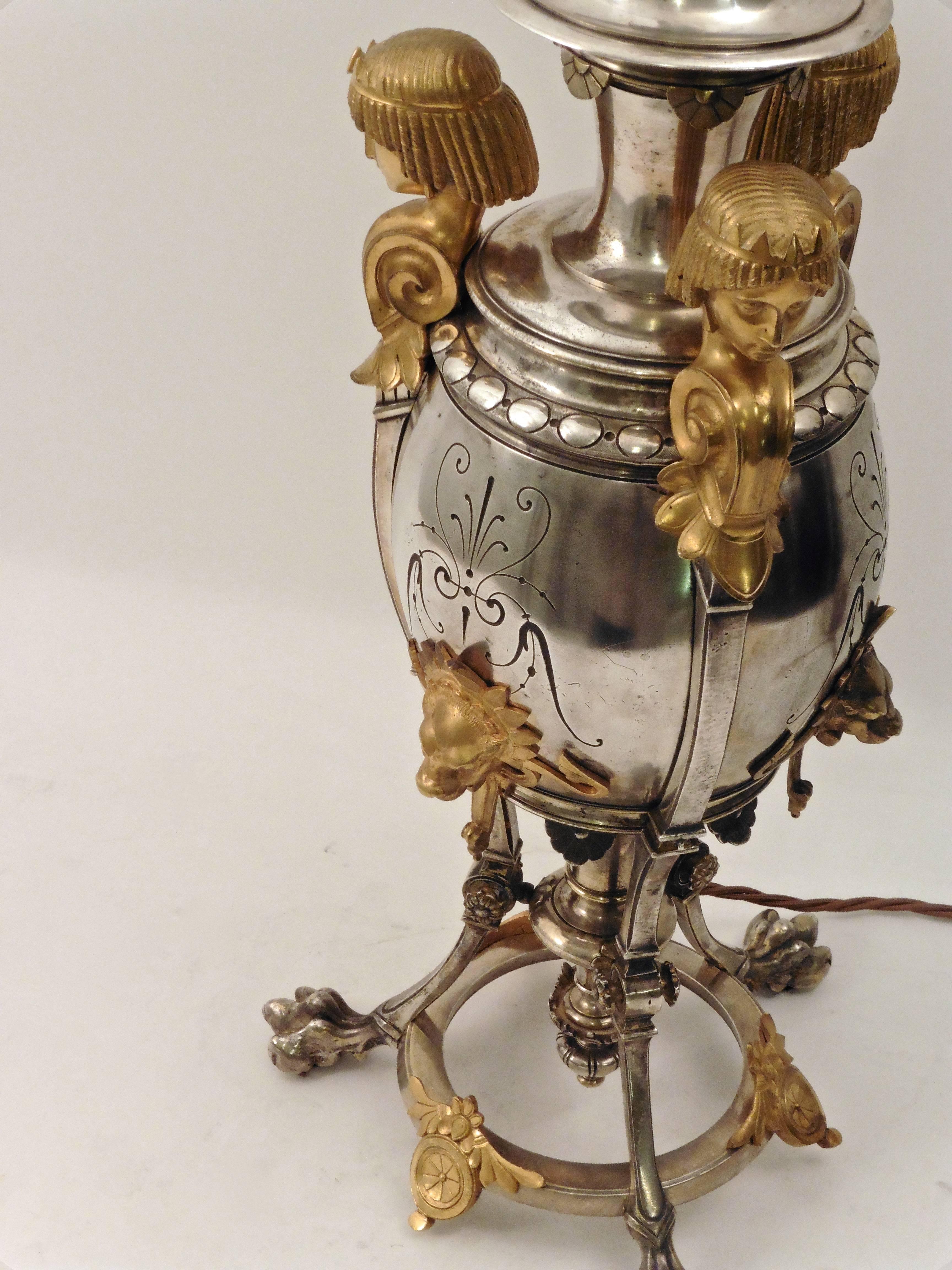 Pair of French Silvered and Gilt Bronze Urn Shaped Lamps, circa 1890 In Good Condition In London, GB