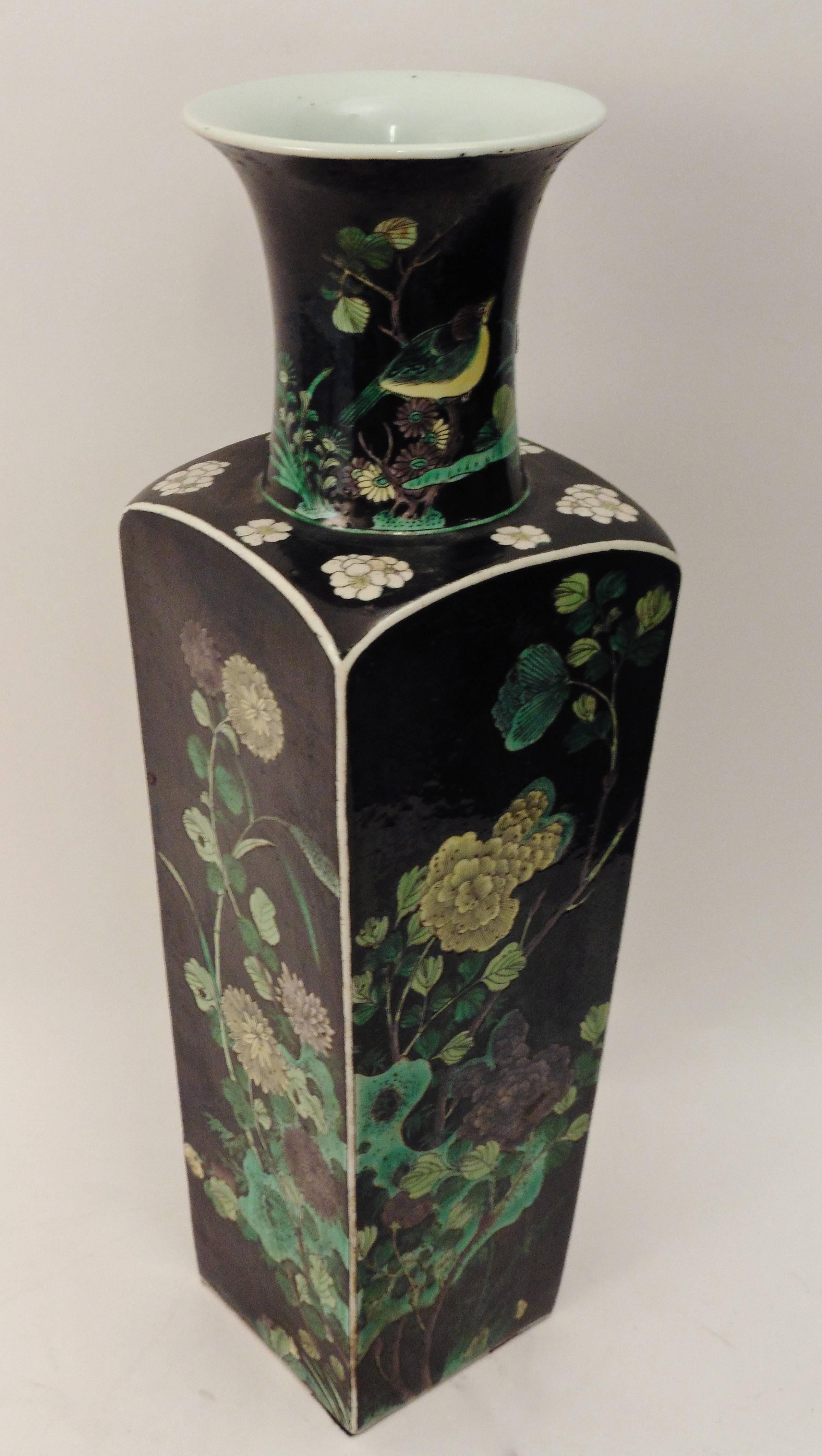 Pair of Chinese Famille Noir Porcelain Square Vases, circa 1860 3