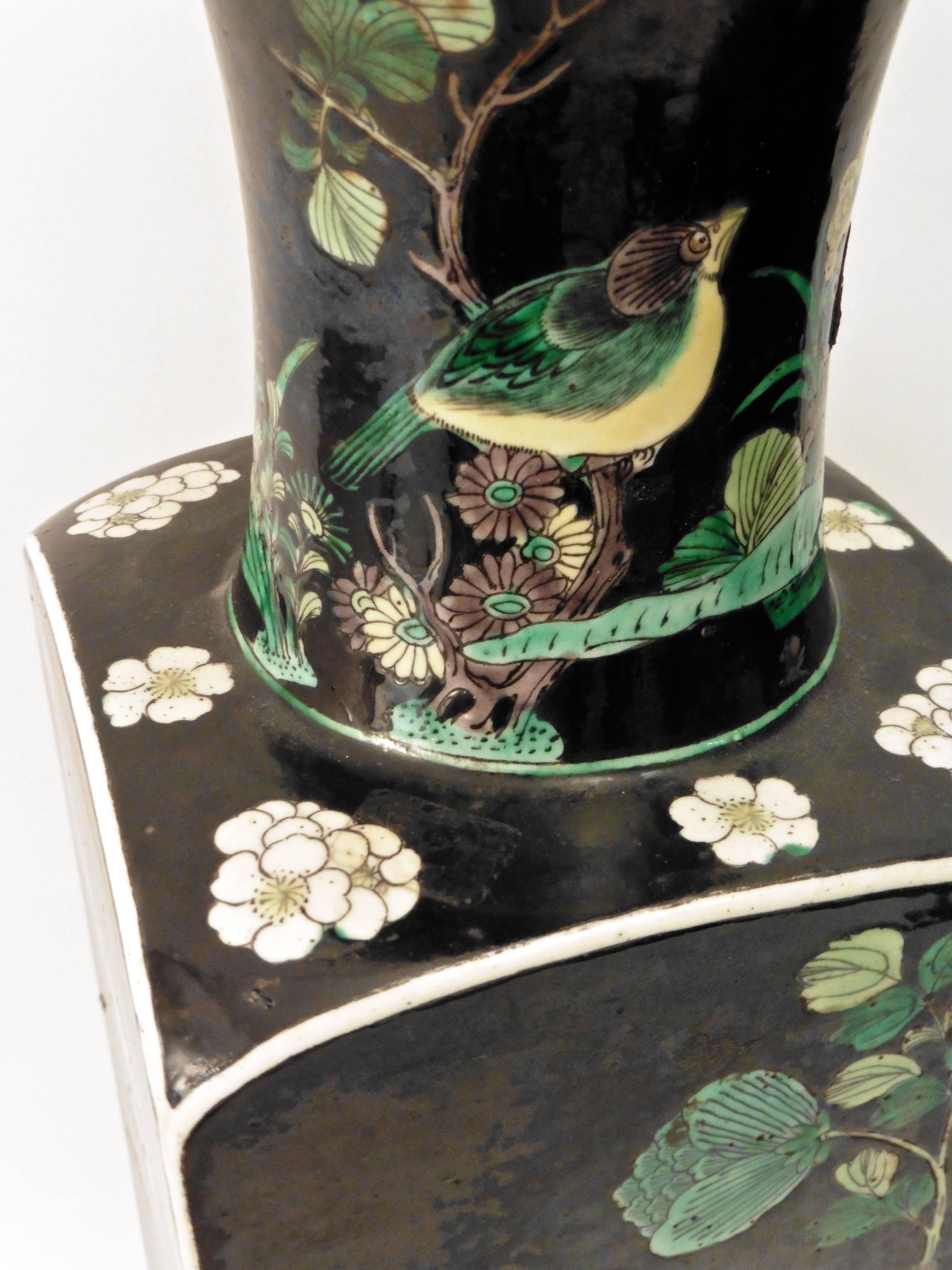 Pair of Chinese Famille Noir Porcelain Square Vases, circa 1860 4